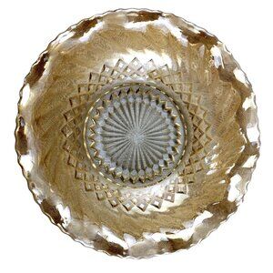 Amber Glass Bowl Vintage Carnival Diamond Pattern Ruffle Trim Clear 6.5 Inches